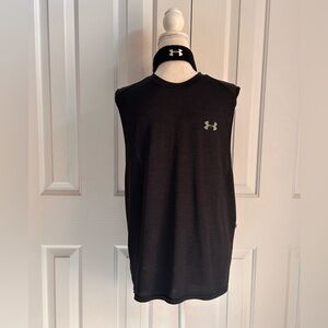 UNDER ARMOUR Men's Black Tank Top M/L and Stretchable Headband